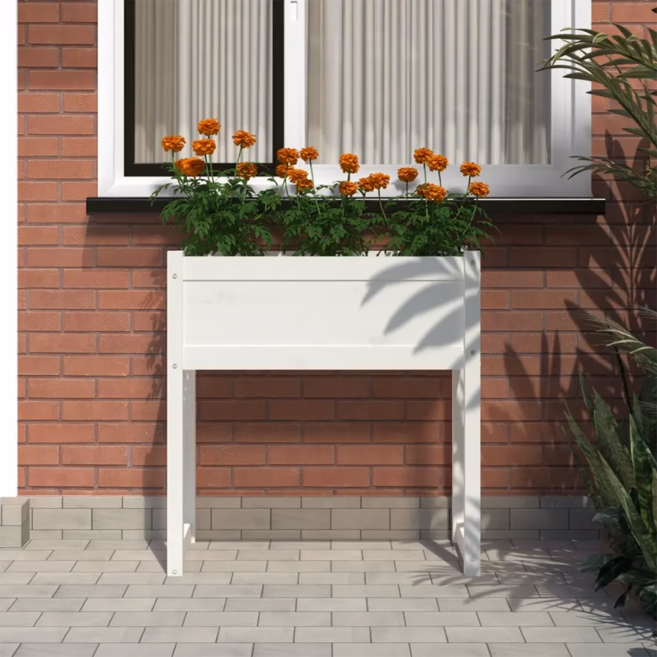 Kõrge taimekast aeda ja rõdule, valge männipuidust, 78 x 40 x 81 cm – 3