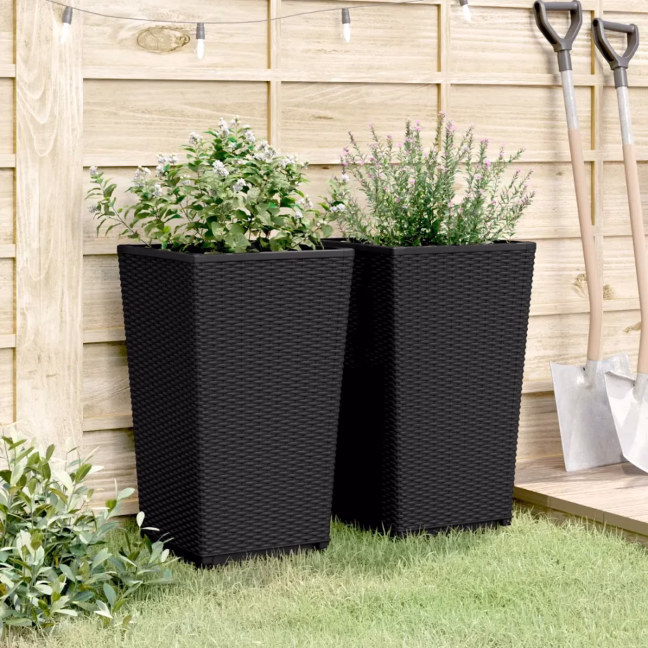Kõrged aia taimekastid 2 tk, must PP, rotangiviimistlusega, 32,5 x 32,5 x 57 cm – 3