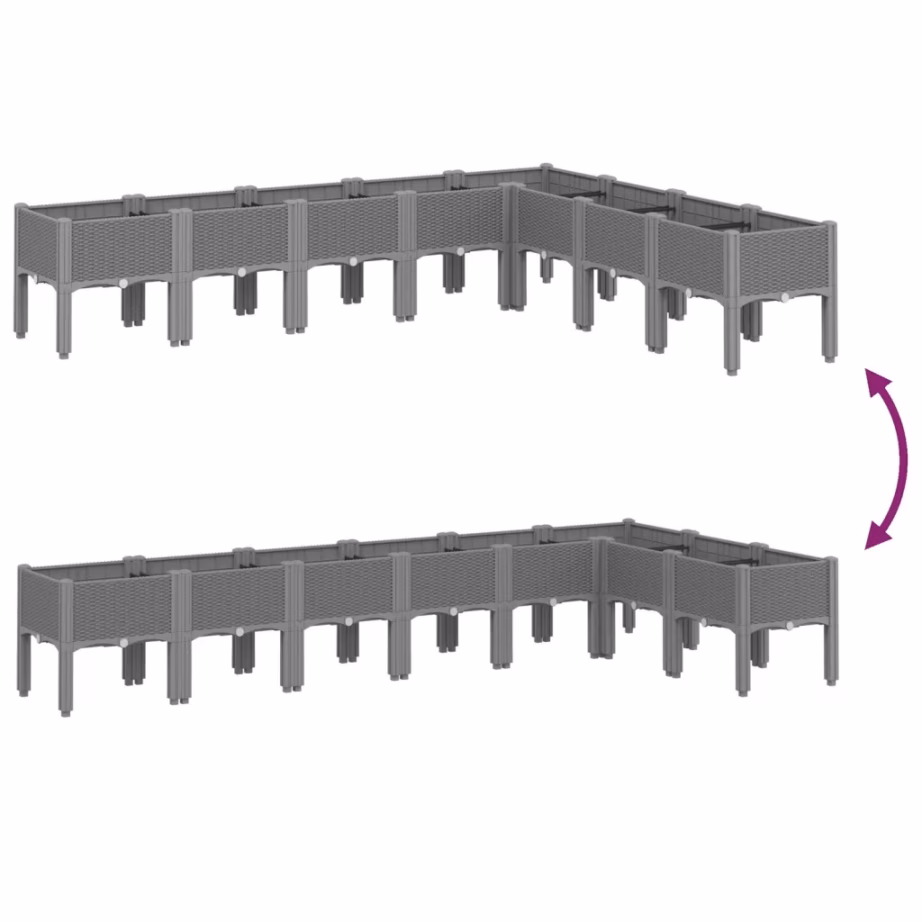 Kõrgendatud aia taimekast jalgadel, rotangmustriga, helehall PP, 200 x 160 x 42 cm – 6