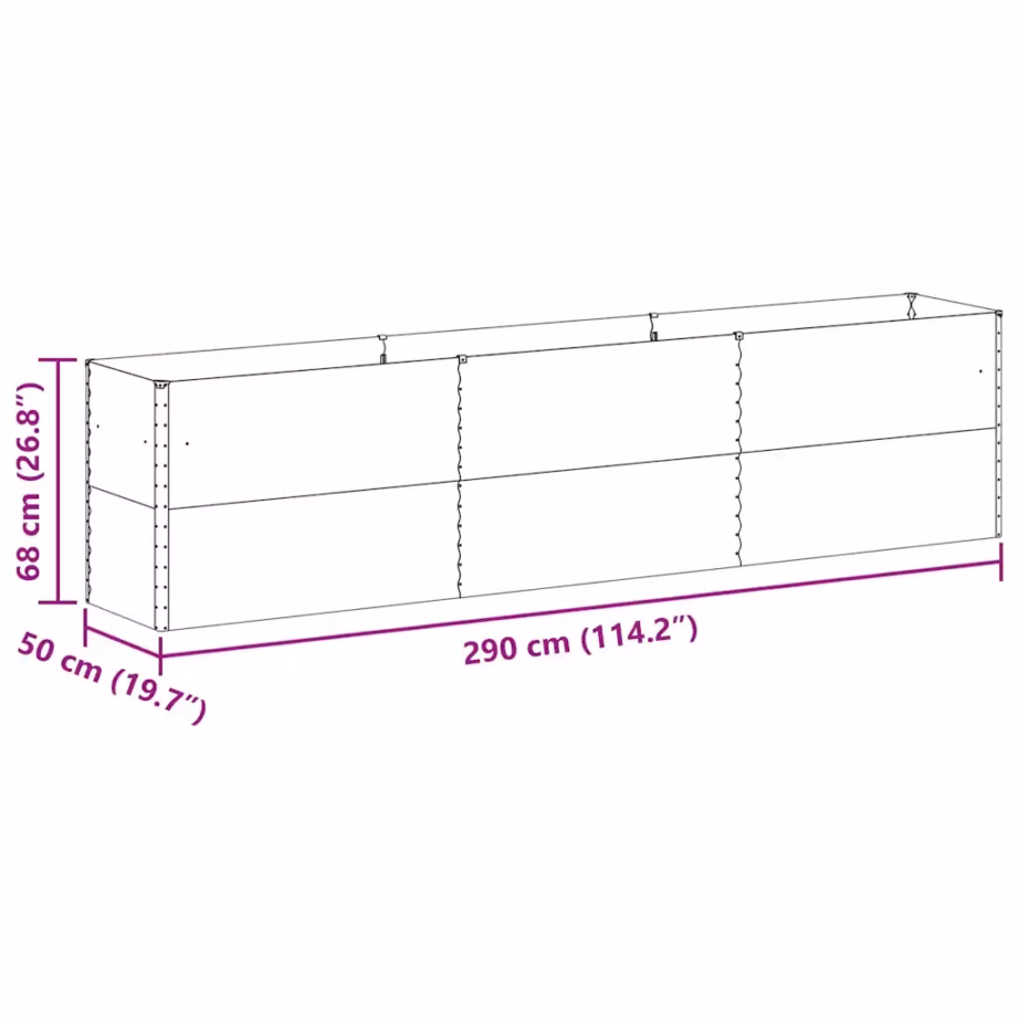 Kõrgendatud aiakast tsingitud terasest, helepruun, 290 x 50 x 68 cm – 13