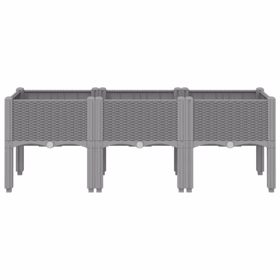 Kõrgendatud aiataimekast jalgadel, helehall, rotangimustriga PP, 120 x 40 x 42 cm – 3