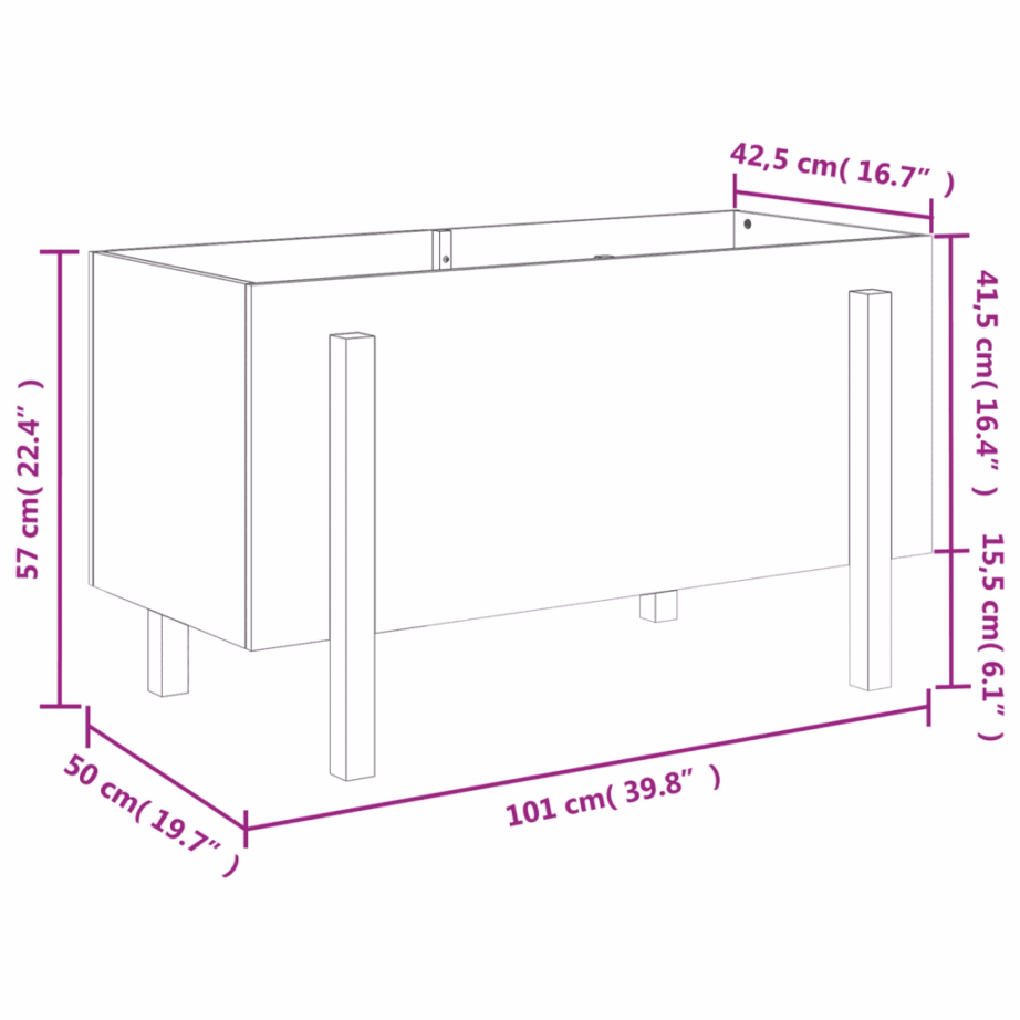 Kõrgendatud männipuidust taimelava, 101 x 50 x 57 cm, töötlemata – 9