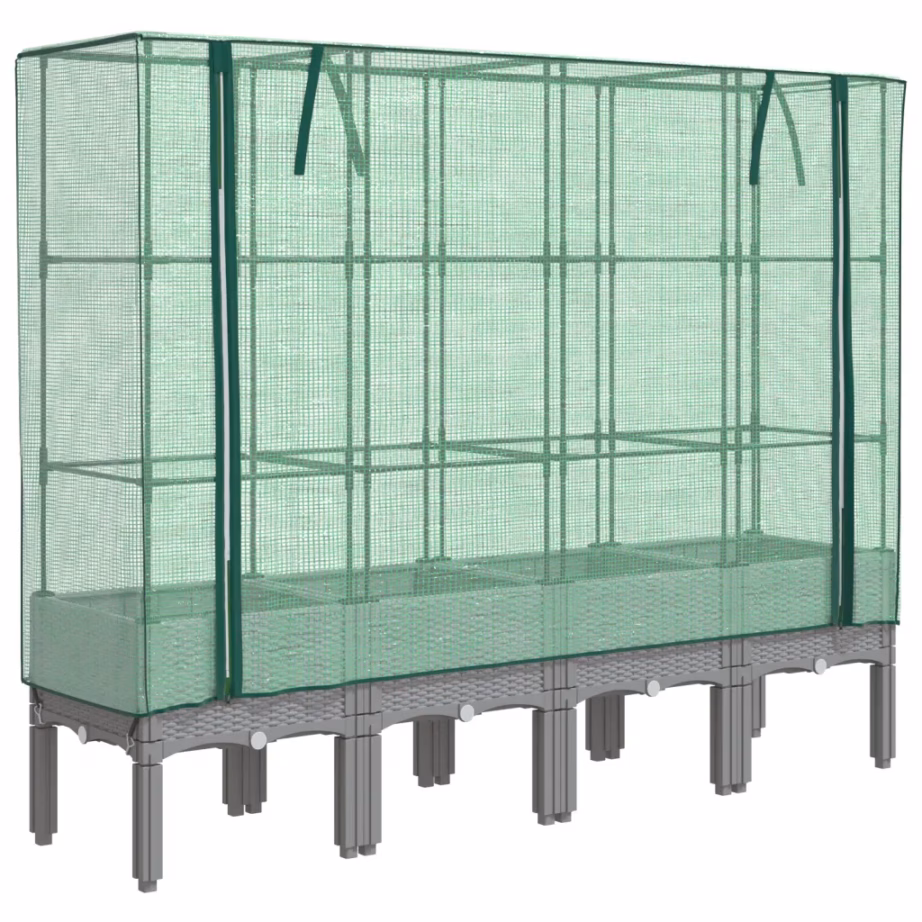 Kõrgendatud peenar kasvuhoonekattega, rotangiimitatsiooniga, helehall, 160 x 40 x 140 cm – 2