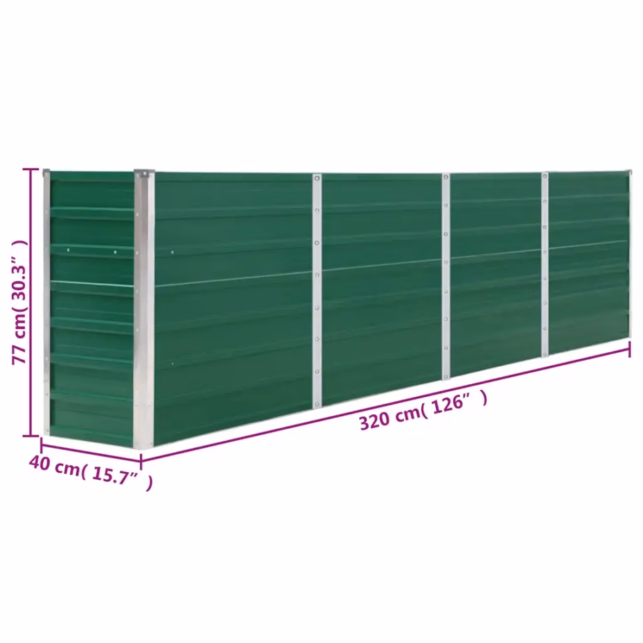 Kõrgendatud peenrakast 320 x 40 x 77 cm, roheline tsingitud teras – 8