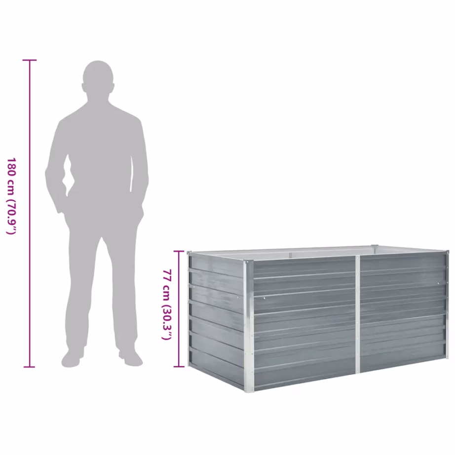 Kõrgendatud peenrakast tsingitud terasest, hall, 160 x 80 x 77 cm – 8