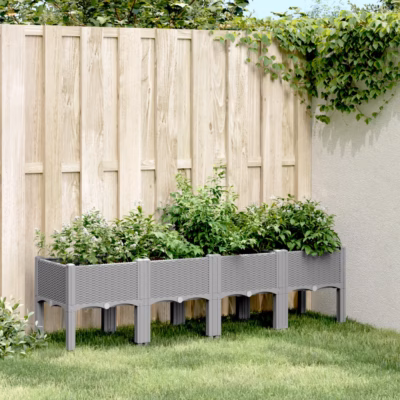 Kõrgendatud taimekast jalgadel, helehall PP, 160 x 40 x 42 cm