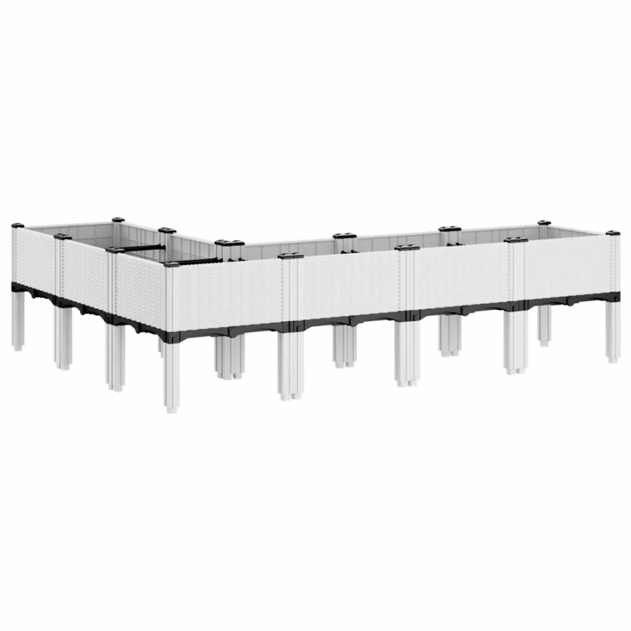 Kõrgendatud taimekast jalgadel rotangi mustriga, valge PP, 160 x 120 x 42 cm – 5