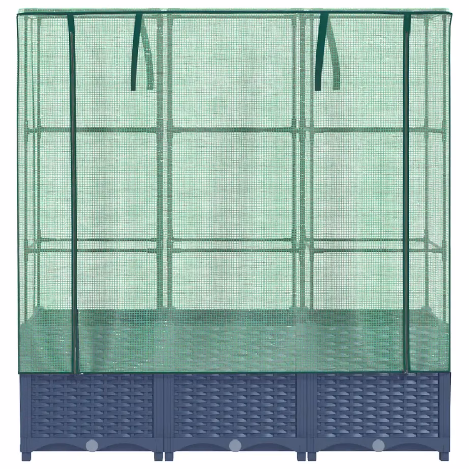 Kõrgendatud taimekast kasvuhoonekattega, rotangi välimus, sinakashall, 120 x 40 x 138 cm – 4