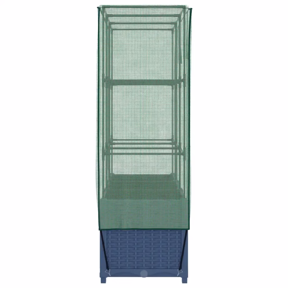 Kõrgendatud taimekast kasvuhoonekattega, rotangi välimus, sinakashall, 120 x 40 x 138 cm – 5