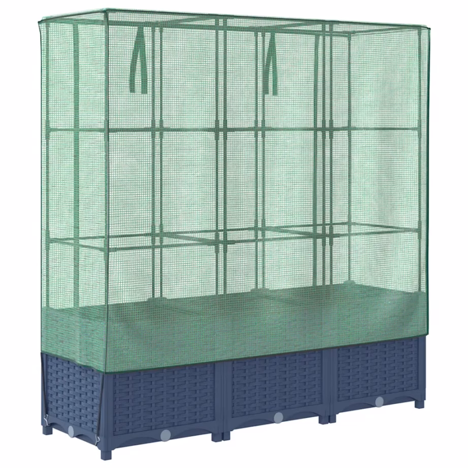 Kõrgendatud taimekast kasvuhoonekattega, rotangi välimus, sinakashall, 120 x 40 x 138 cm – 6