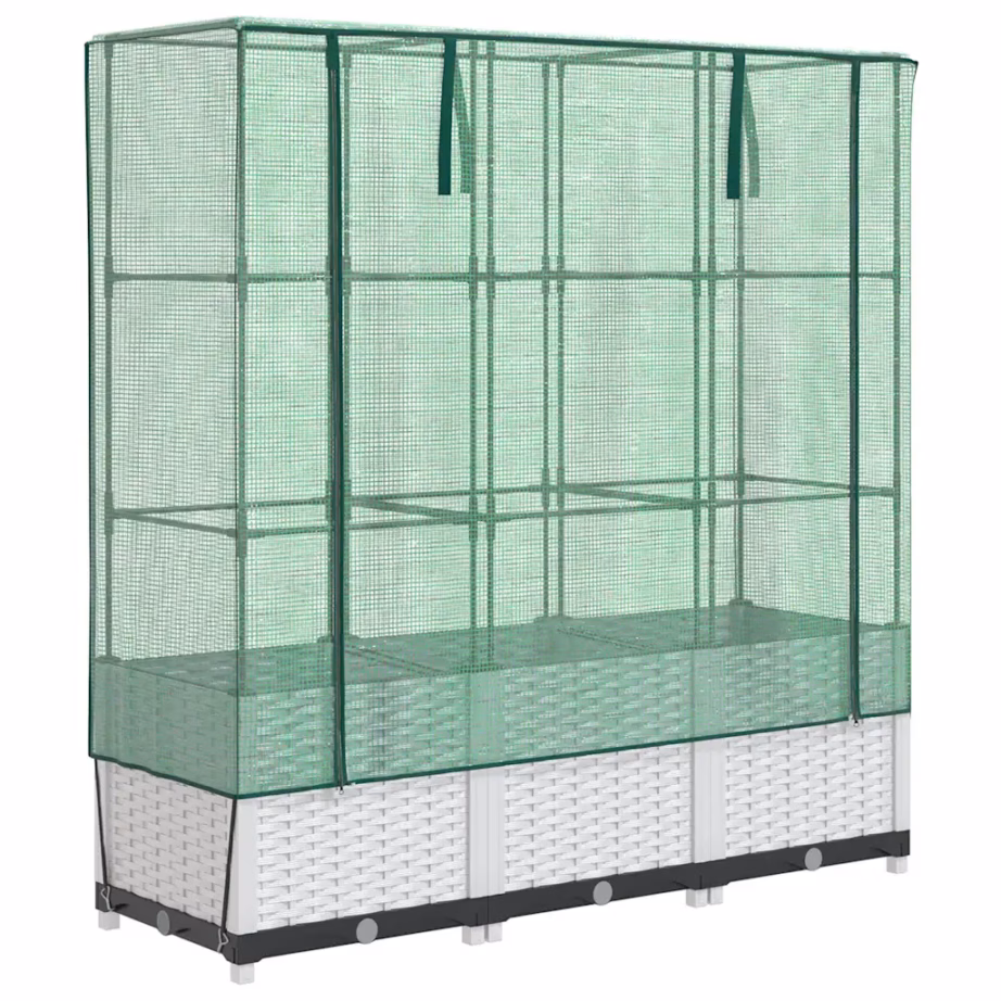 Kõrgendatud taimekast kasvuhoonekattega, rotangi välimus, valge, 120 x 40 x 138 cm – 2