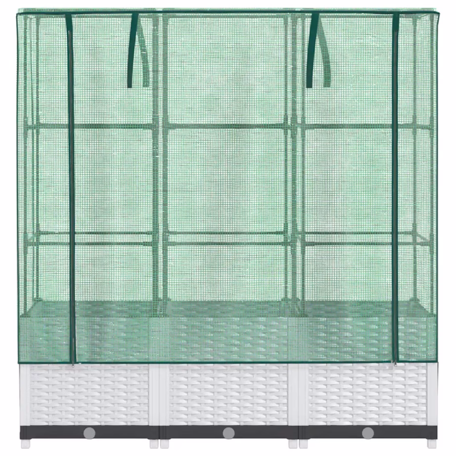 Kõrgendatud taimekast kasvuhoonekattega, rotangi välimus, valge, 120 x 40 x 138 cm – 4
