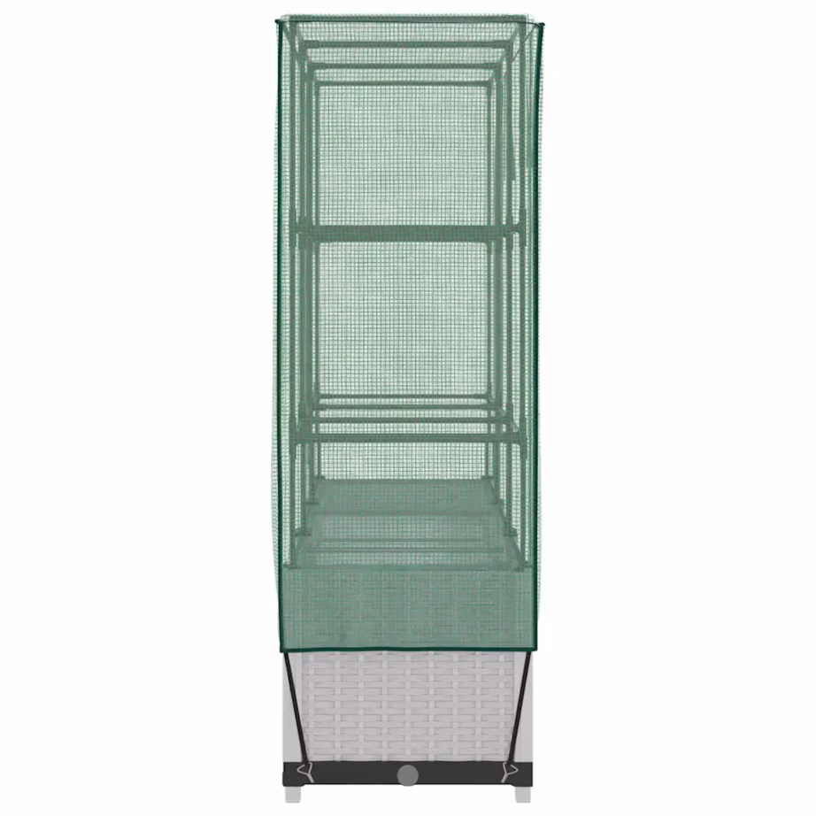 Kõrgendatud taimekast kasvuhoonekattega, rotangi välimus, valge, 120 x 40 x 138 cm – 5