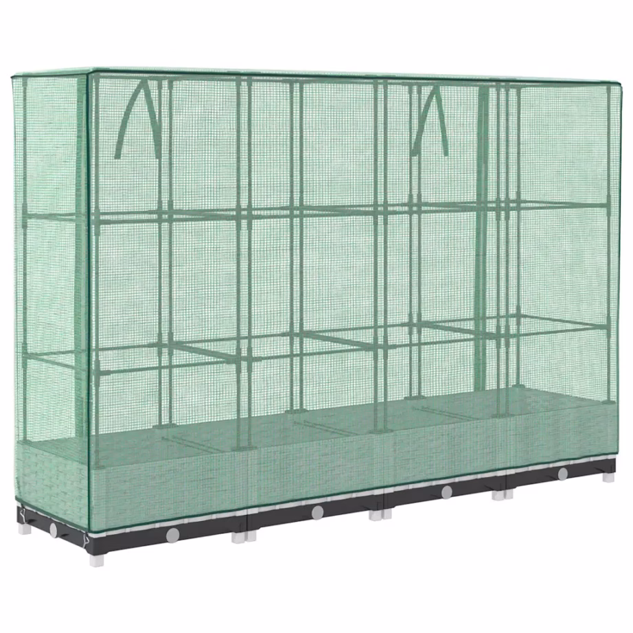Kõrgendatud taimekast kasvuhoonekattega, rotangiimitatsioon, valge, 160 x 40 x 123 cm – 6