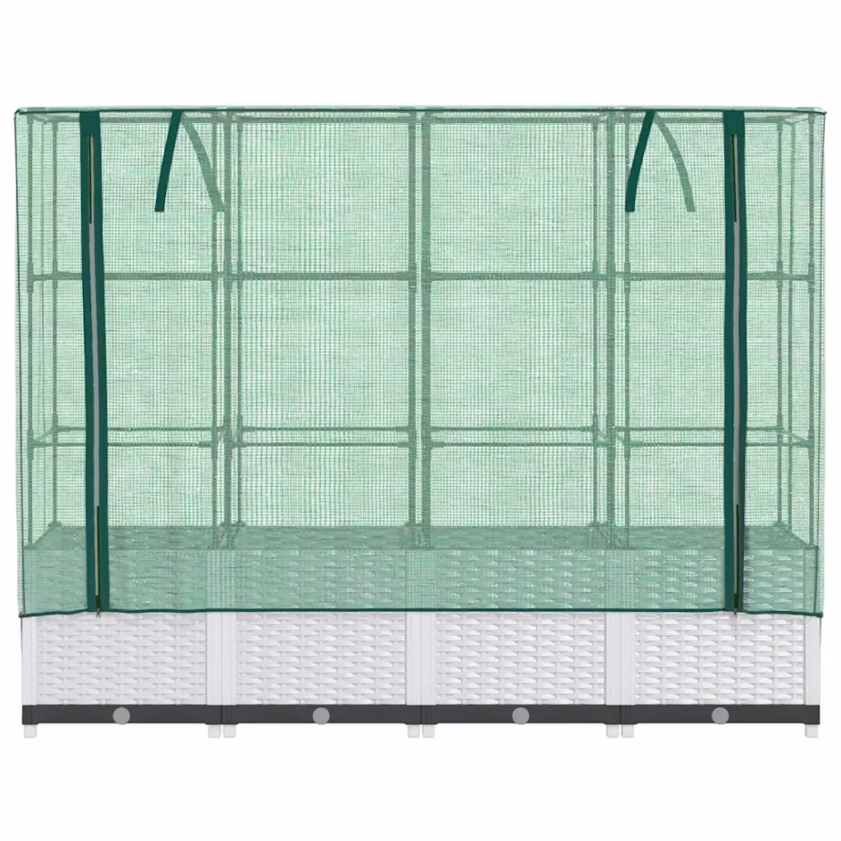Kõrgendatud taimekast kasvuhoonekattega, valge rotangimustriga, 160 x 40 x 138 cm – 4