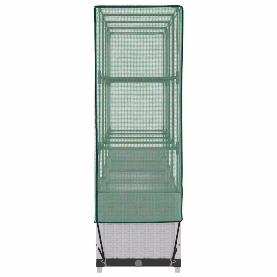 Kõrgendatud taimekast kasvuhoonekattega, valge rotangimustriga, 160 x 40 x 138 cm – 5