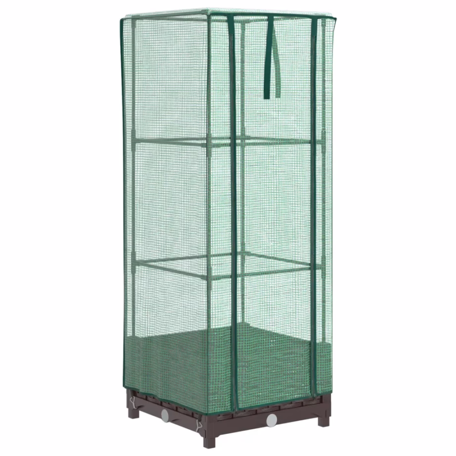 Kõrgendatud taimekast kasvuhoonekattega, rotangiimitatsioon, pruun, 40 x 40 x 123 cm – 6