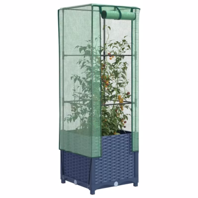 Kasvuhoonekattega kõrgendatud taimekast, rotangi välimus, sinakashall, 40 x 40 x 139 cm