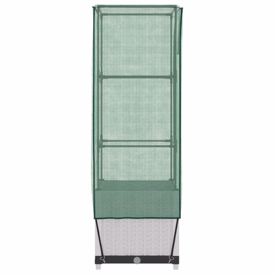 Kõrgendatud taimekast kasvuhoonekattega, rotangiimitatsiooniga, valge, 40 x 40 x 139 cm – 5