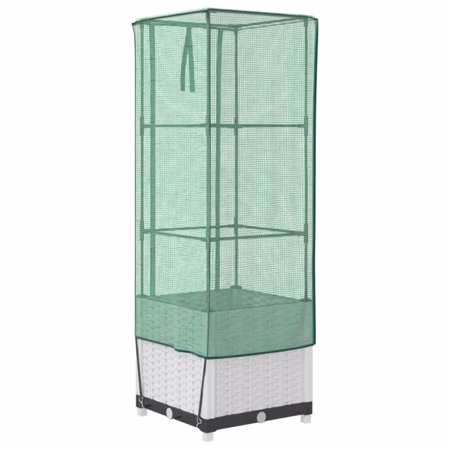 Kõrgendatud taimekast kasvuhoonekattega, rotangiimitatsiooniga, valge, 40 x 40 x 139 cm – 6