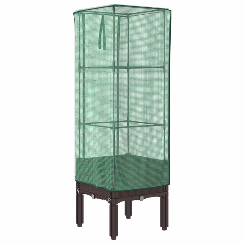 Kõrgendatud taimekast kasvuhoonekattega, rotangi välimus, pruun, 40 x 40 x 140 cm – 6