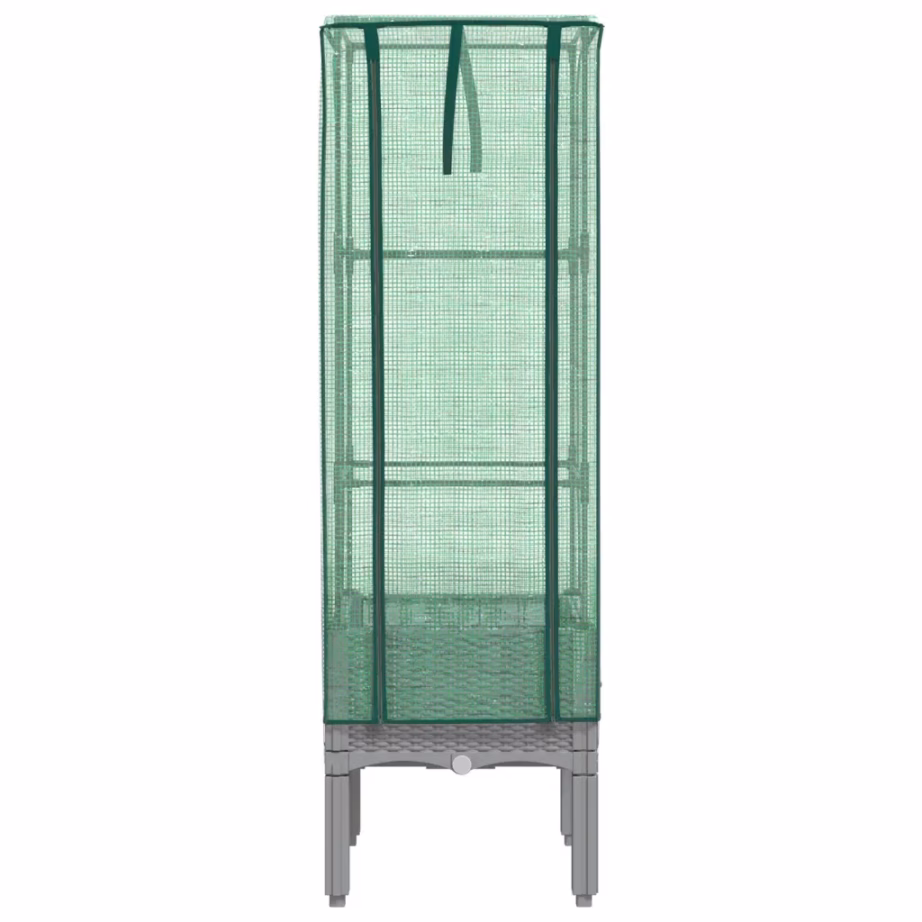 Kõrgendatud taimekast kasvuhoonekattega, rotangi välimus, helehall, 40 x 40 x 140 cm – 4