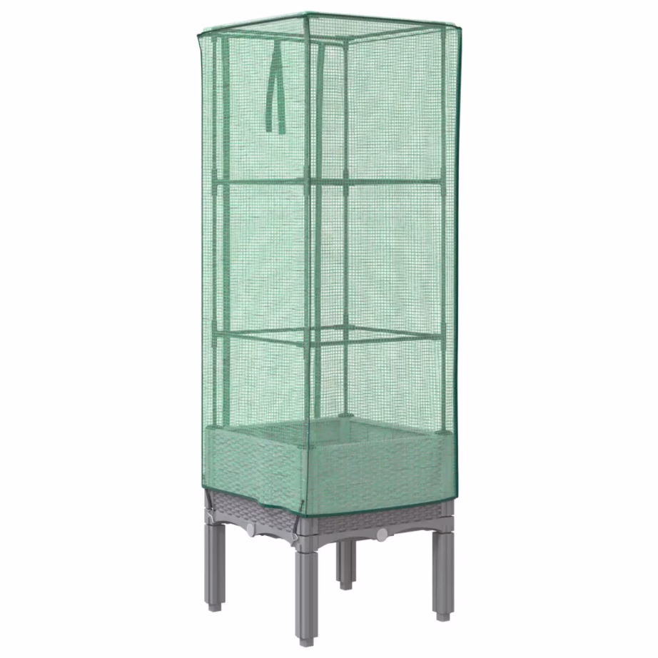 Kõrgendatud taimekast kasvuhoonekattega, rotangi välimus, helehall, 40 x 40 x 140 cm – 6