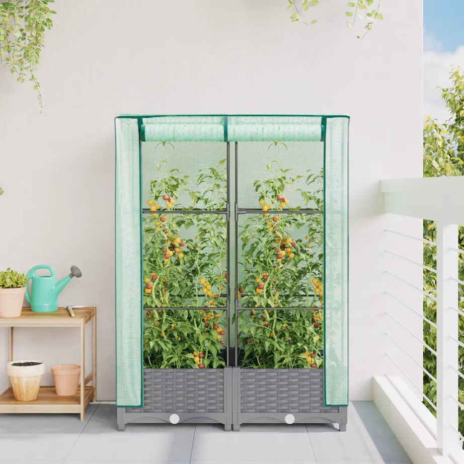 Helehall kõrgendatud taimekast kasvuhoonekattega, rotangiimitatsioon, 80 x 40 x 123 cm – 3