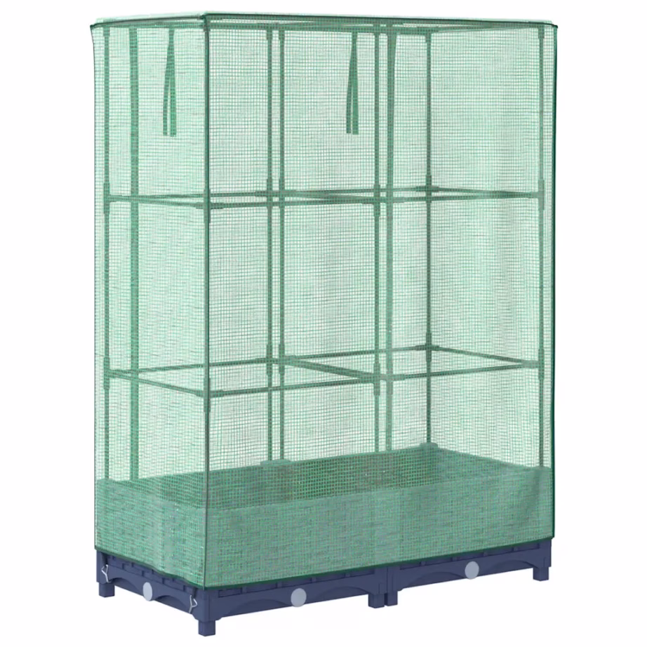 Kõrgendatud taimekast kasvuhoonekattega, rotangi välimus, sinakashall, 80 x 40 x 123 cm – 6