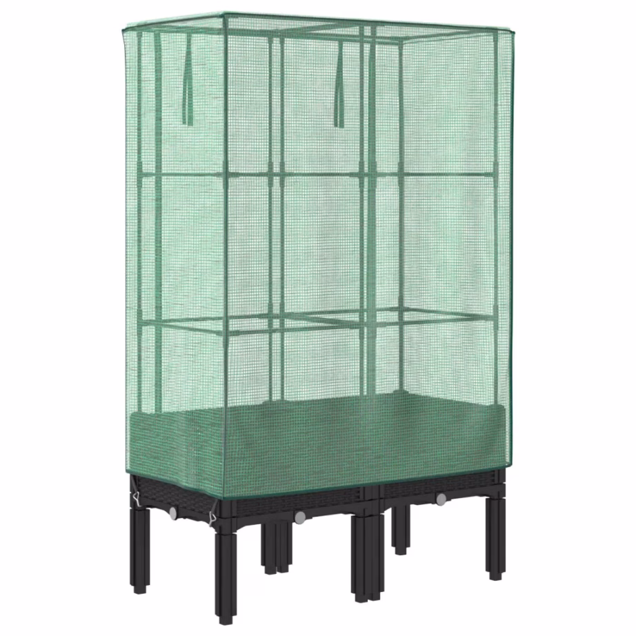 Kõrgendatud taimekast kasvuhoonekattega, rotangi välimusega, must, 80 x 40 x 140 cm – 6