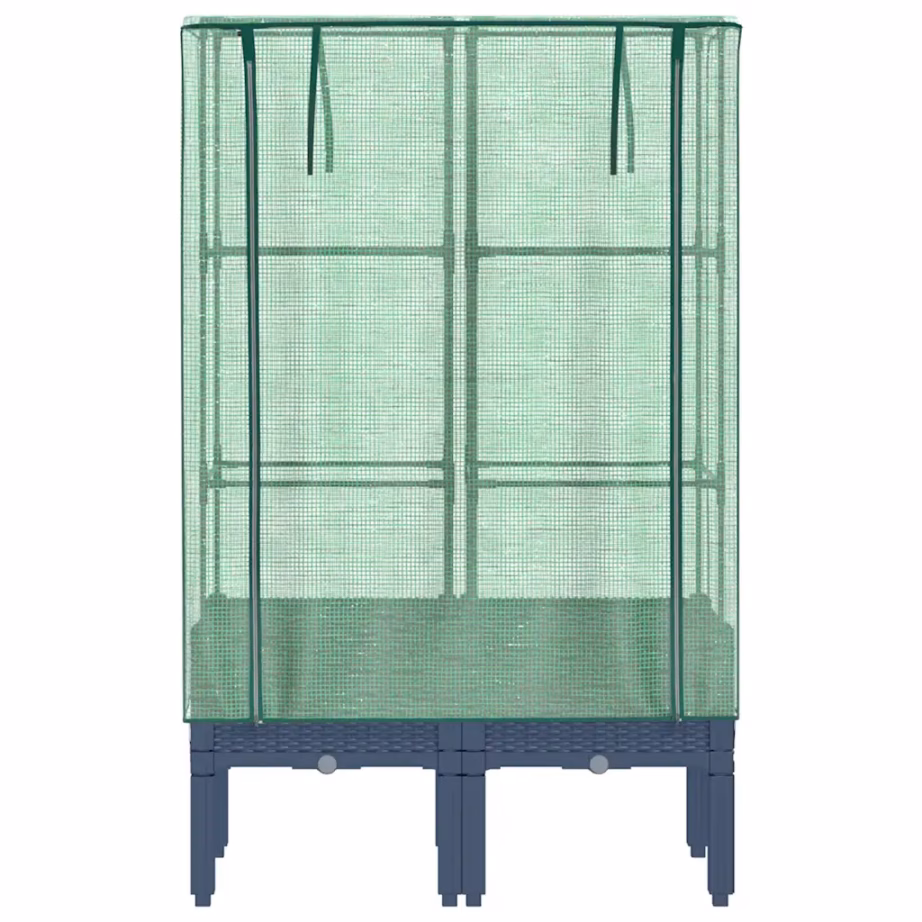 Kõrgendatud taimekast kasvuhoonekattega, rotangiimitatsiooniga, sinakashall, 80 x 40 x 140 cm – 4