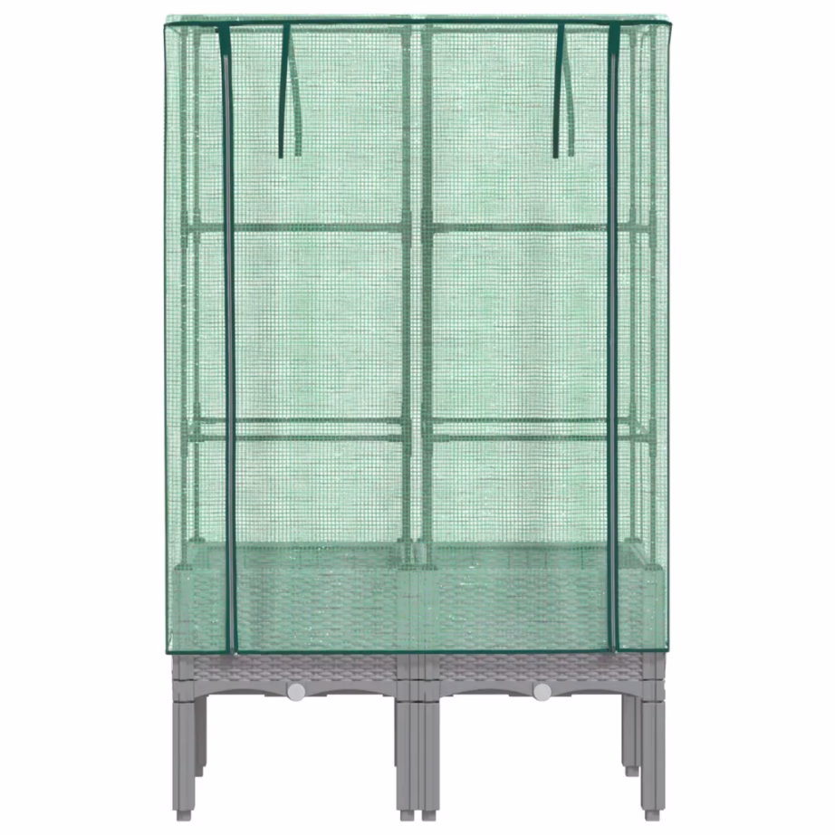 Kõrgendatud taimekast kasvuhoonekattega, rotangiimitatsiooniga, helehall, 80 x 40 x 140 cm – 4