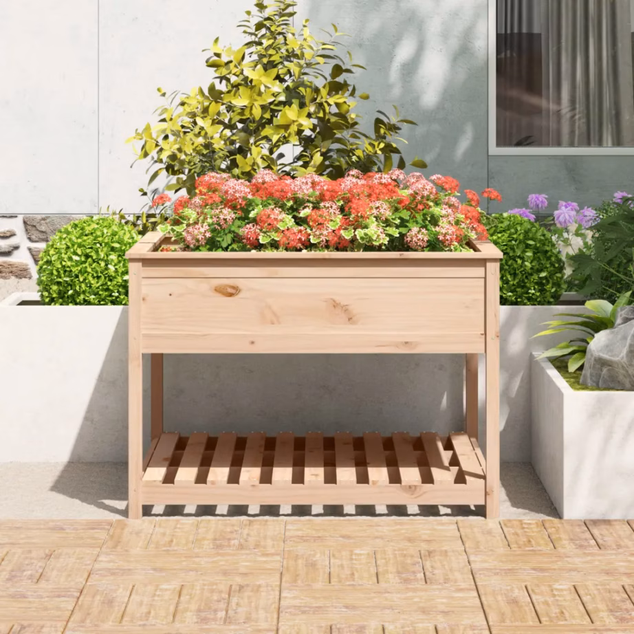 Kõrgendatud riiuliga taimekast, naturaalne männipuit, 111,5 x 111,5 x 81 cm – 3