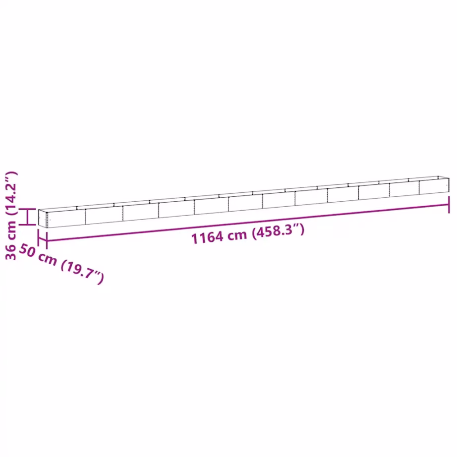 Kõrgendatud aiakast avatud põhjaga, helepruun tsingitud teras, 1164 x 50 x 36 cm – 13