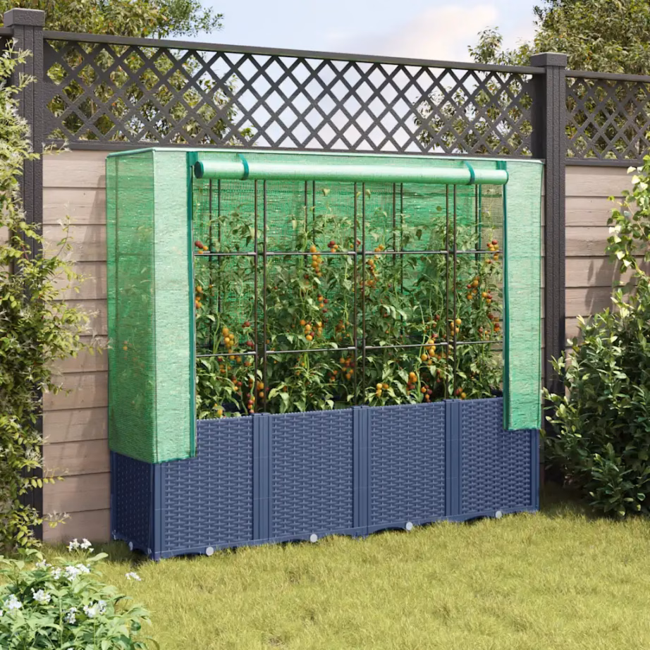 Kõrgpeenar kasvuhoone kattega, rotangi imitatsioon, sinakashall, 160 x 40 x 153 cm – 3