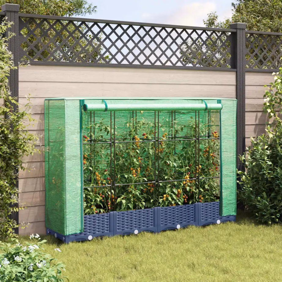 Kõrgpeenar kasvuhoone kattega, rotangi imitatsioon, sinakashall PP, 160 x 40 x 123 cm – 3