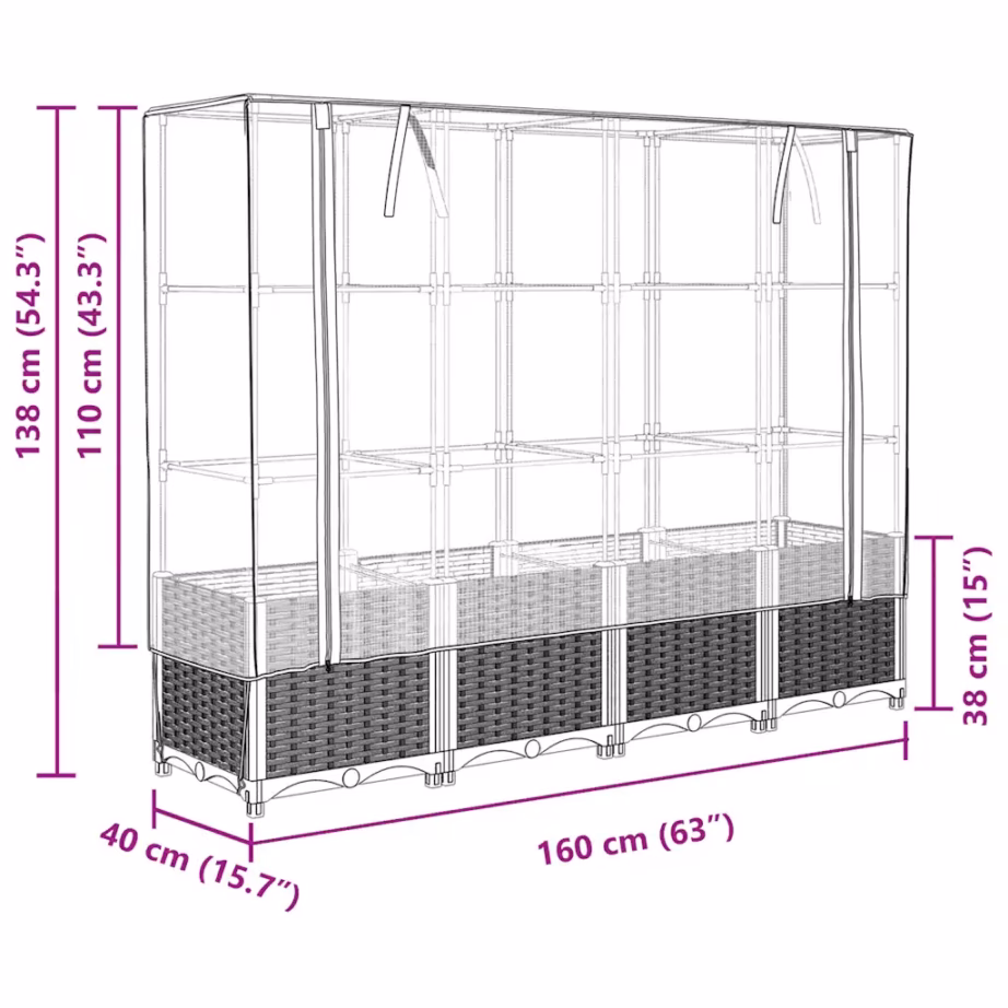 Kasvuhoonekatte ja rotangi imitatsiooniga kõrgpeenar, sinakashall, 160 x 40 x 138 cm – 9