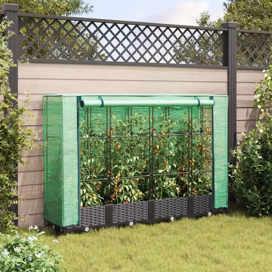 Kõrgpeenar kasvuhoonekattega, rotangi imitatsioon, must, 160 x 40 x 123 cm – 3