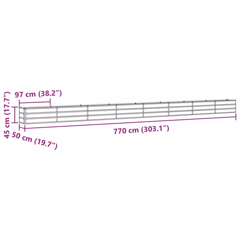 Pikk taimekast aeda ja terrassile, kuumtsingitud teras, valge, 480 x 50 x 45 cm – 7
