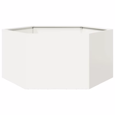 Kuusnurkne aia peenrakast ilma põhjata, valge teras, 104 x 90 x 45 cm