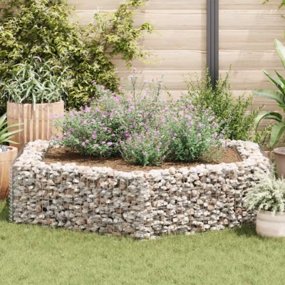 Kuusnurkne gabioon-taimelava, hõbedane tsingitud teras, 200 x 173 x 40 cm