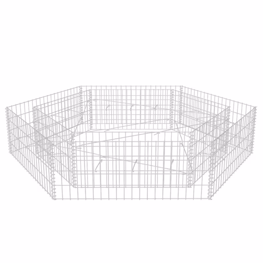 Kuusnurkne gabioon-taimelava, hõbedane tsingitud teras, 200 x 173 x 40 cm – 2