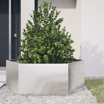 Kuusnurkne roostevabast terasest aia taimekast, hõbedane, 138 x 120 x 45 cm