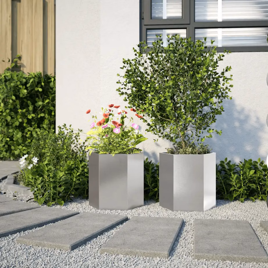 Kuusnurkne roostevabast terasest peenrakast, 2 tk, hõbedane, 46 x 40 x 45 cm – 3