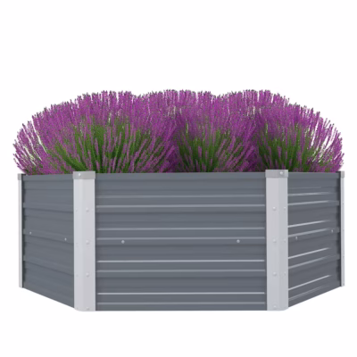 Kuusnurkne kõrgendatud peenrakast tsingitud terasest, hall, 129 x 129 x 45 cm