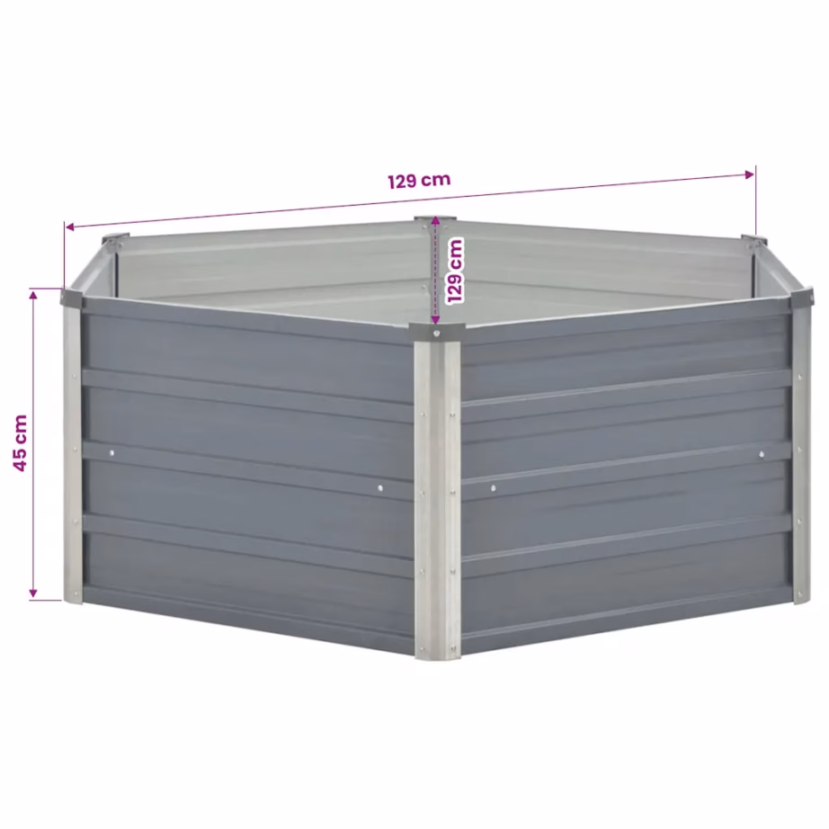 Kuusnurkne kõrgendatud peenrakast tsingitud terasest, hall, 129 x 129 x 45 cm – 6