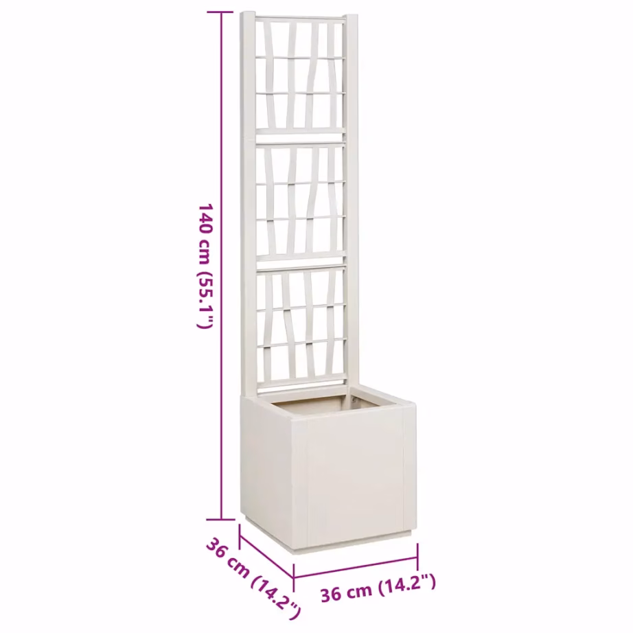 Valge plastist lillekast trelliga, 36 x 36 x 140 cm, 38 L – 9