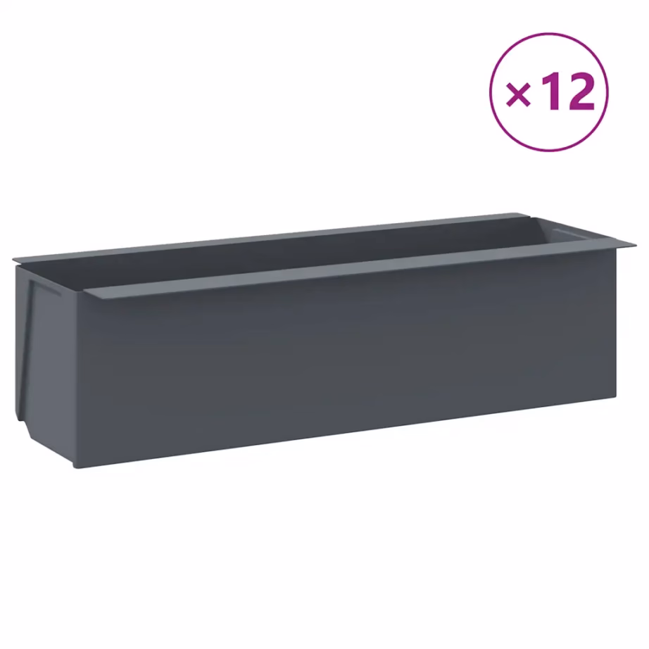 Hallid lillekastid euroalustele, 12 tk, 100% PP, 36 x 13,5 x 9,5 cm – 2