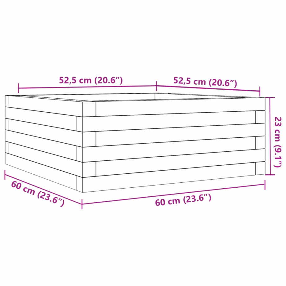 Männipuidust aia taimekast avatud põhjaga, vahapruun, 60 x 60 x 23 cm – 10