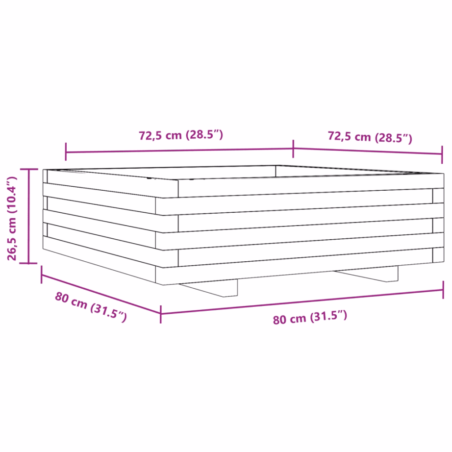 Aia taimekast töötlemata männipuidust, 80 x 80 x 26,5 cm – 10